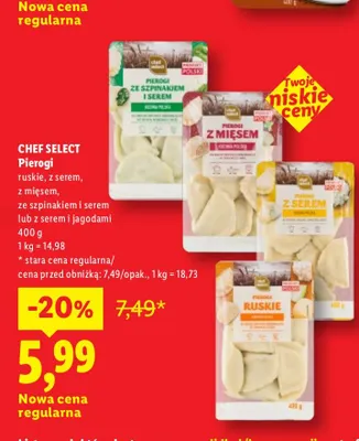 Pierogi ze szpinakiem i serem Chef Select promocja w Lidl