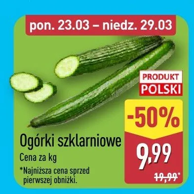 Ogórki szklarnowe promocja w Aldi