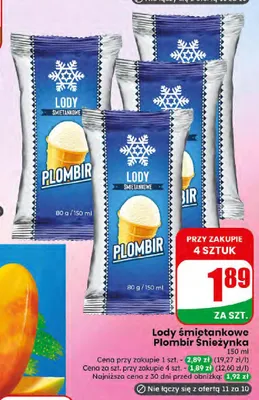 Lody śmietankowe Plombir Śnieżynka promocja w Dino