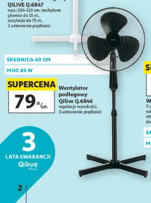 Wentylator podłogowy Qilive Q.6846 średnica 40cm moc 45W regulacja wysokości 3 ustawienia prędkości promocja w Auchan