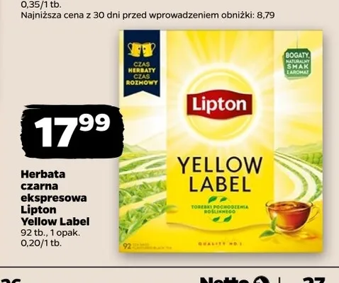 Herbata czarna ekspresowa Lipton Yellow Label promocja w Netto