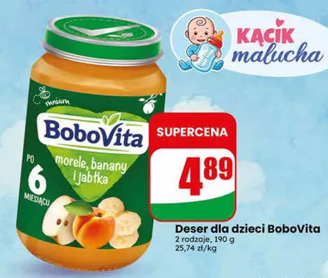 Deser dla dzieci BoboVita morele banany i jabłka promocja w Dino