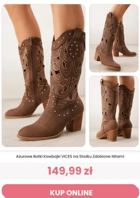 Botki kowbojki ażurowe VICES na stożku zdobione nitami promocja w Renee