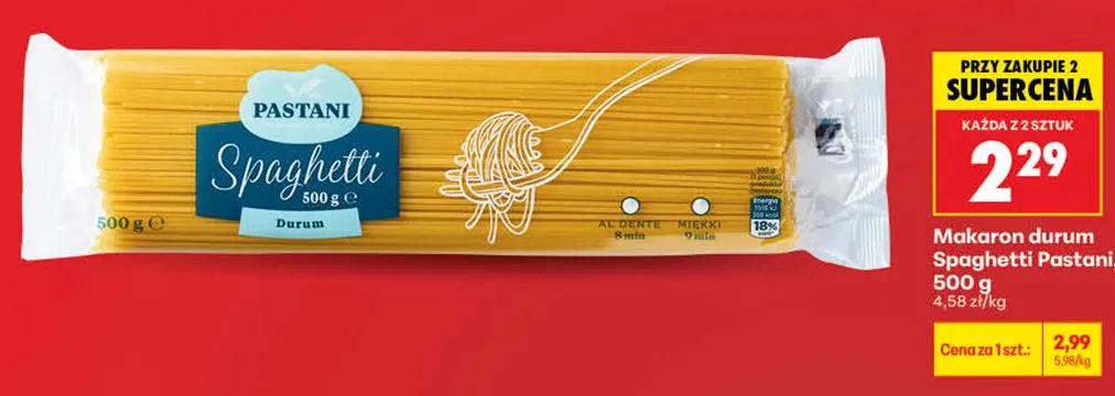 Makaron durum Spaghetti Pastani promocja w Biedronka