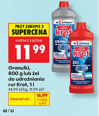 Granulki do udrożniania rur Kret promocja w Biedronka