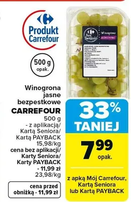 Winogrona jasne bezpestkowe promocja w Carrefour