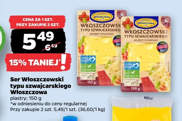 Ser Włoszczowski typu szwajcarskiego w plastrach Włoszczowa promocja w Netto