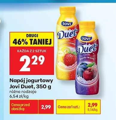 Napój jogurtowy Jovi Duet truskawka-kiwi promocja w Biedronka