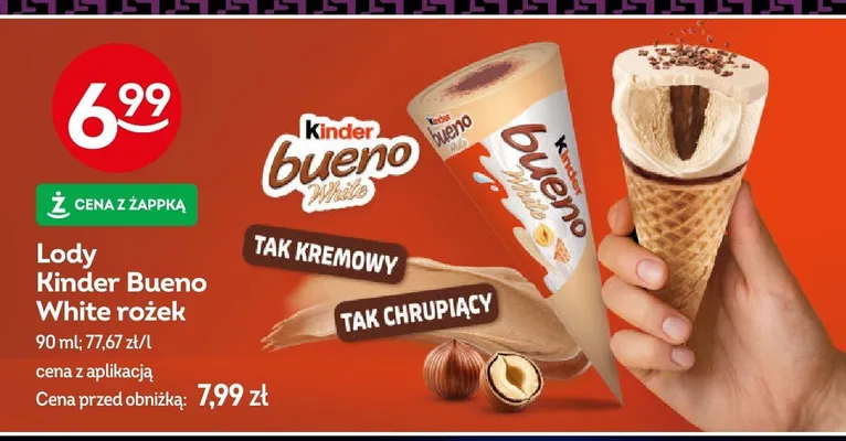 Lody Kinder Bueno White rożek promocja w Żabka