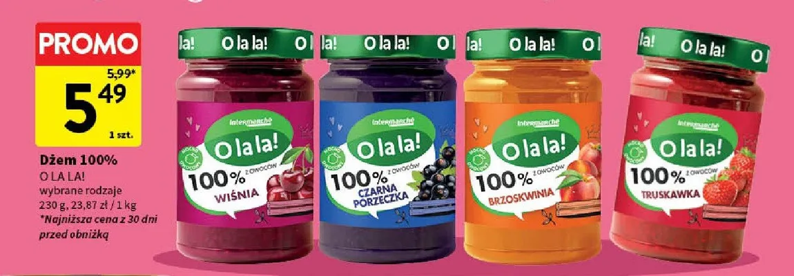 Dżem 100% wybrane rodzaje promocja w Intermarche