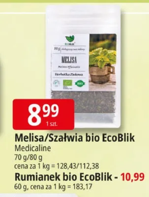 Herbatka ziołowa melisa bio EcoBlik Medicaline promocja w Leclerc