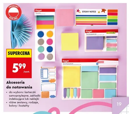 Karteczki samoprzylepne Kayet promocja w Biedronka