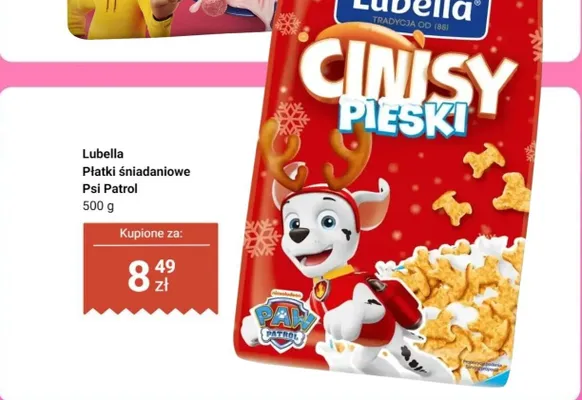 Płatki śniadaniowe Lubella Cinisy Pieski Psi Patrol promocja w Dino
