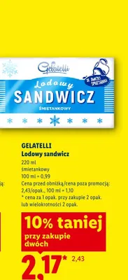 Lody sandwicz śmietankowy Gelatelli promocja w Lidl