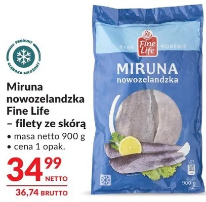 Miruna nowozelandzka Fine Life - filety ze skórą masa netto 900 g promocja w Makro