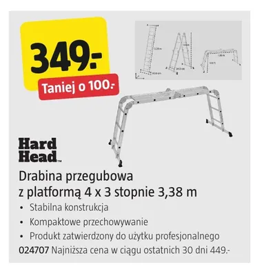 Drabina przegubowa z platformą 4x3 stopnie 3,38 m Hard Head promocja w Jula