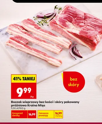 Boczek wieprzowy bez kości i skóry pakowany próżniowo Kraina Mięs promocja w Biedronka