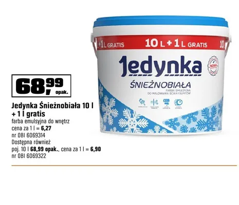 Farba emulsyjna Jedynka Śnieżnobiała promocja w OBI