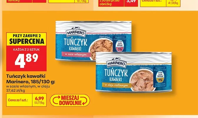 Tuńczyk kawałki w sosie własnym Marinero promocja w Biedronka