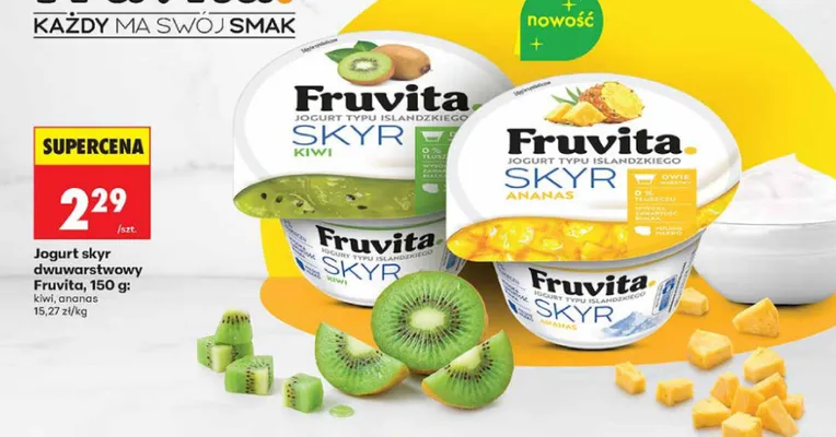 Jogurt skyr dwuwarstwowy Fruvita kiwi promocja w Biedronka