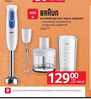 Blender ręczny MQ20,236MWH Braun promocja w Selgros