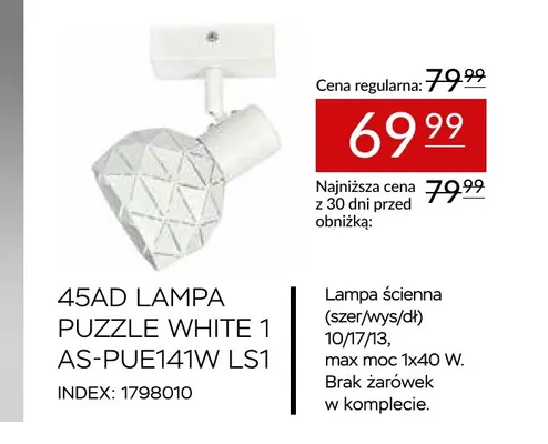 45AD Lampa Puzzle White 1 AS-PUE141W LS1 promocja w Abra Meble