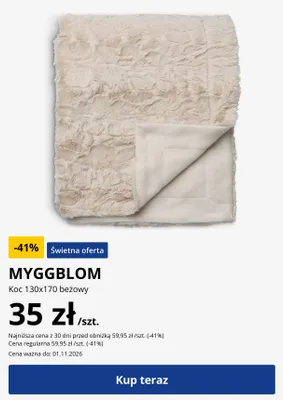 Koc Myggblom 130x170 cm beżowy promocja w Jysk