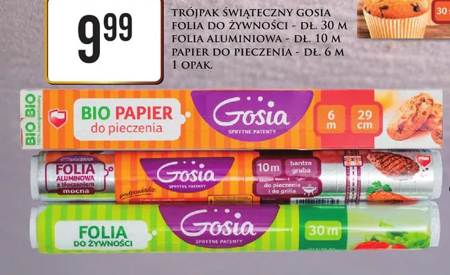Trójpak świąteczny Gosia folia do żywności, folia aluminiowa, papier do pieczenia promocja w Dino