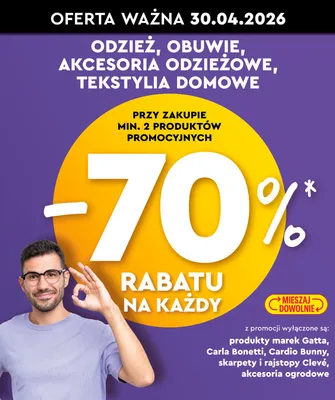 Odzież, obuwie, akcesoria odzieżowe i tekstylia domowe -70% NA PRODUKTY PROMOCYJNE promocja w Biedronka