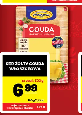 Ser żółty gouda w plastrach Włoszczowa promocja w Gram Market