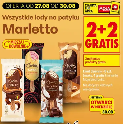 Lody na patyku Marletto Fairy Tale Coconut & Milk Chocolate promocja w Biedronka