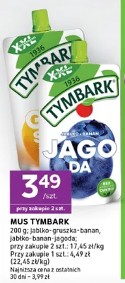 Mus jabłko gruszka banan Tymbark promocja w Stokrotka
