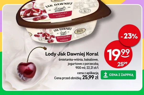 Lody Jak Dawniej Koral śmietanka-wiśnia promocja w Żabka
