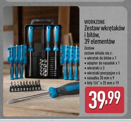 Zestaw wkrętaków i bitów 39 elementów Workzone promocja w Aldi