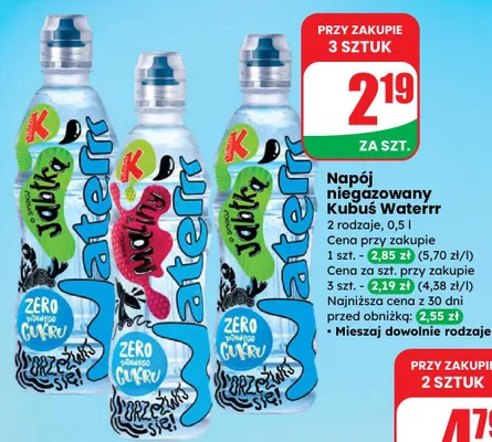 Napój niegazowany Kubuś Waterrr promocja w Dino