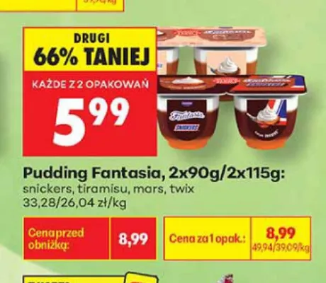 Pudding Fantasia Snickers 2-pak promocja w Biedronka