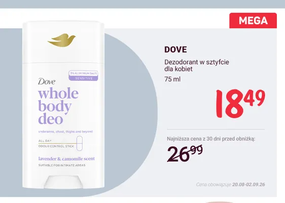 Dezodorant w sztyfcie dla kobiet Dove promocja w Rossmann