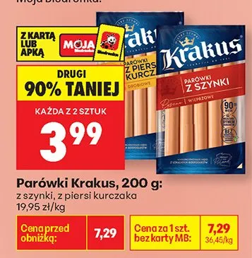 Parówki Krakus 200g: z szynki promocja w Biedronka