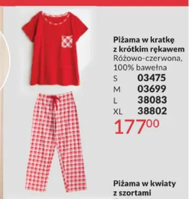 Piżama w kratkę z krótkim rękawem różowo-czerwona 100% bawełna promocja w AVON