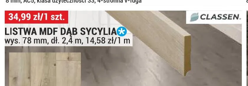 Listwa MDF CLASSEN Dąb Sycylia promocja w Merkury Market