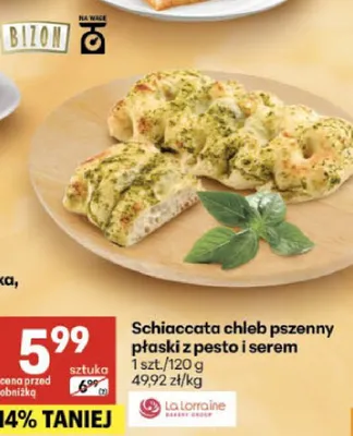 Schiaccata chleb pszenny płaski z pesto i serem promocja w Delikatesy Centrum