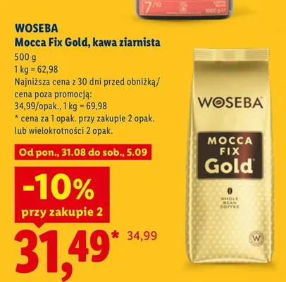 Kawa ziarnista Mocca Fix Gold Woseba promocja w Lidl