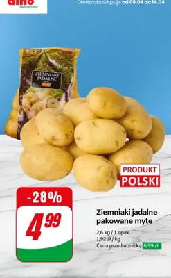Ziemniaki jadalne pakowane myte 2,6 kg promocja w Dino