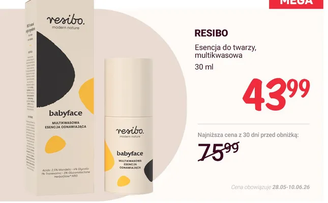 Esencja do twarzy multikwasowa RESIBO promocja w Rossmann