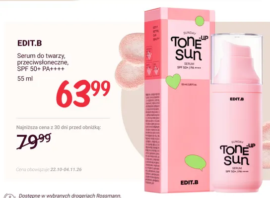 Serum do twarzy przeciwsłoneczne SPF 50+ PA++++ EDIT.B promocja w Rossmann