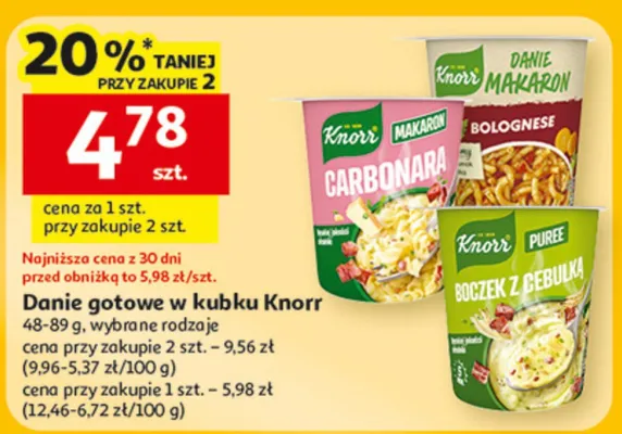 Danie gotowe Carbonara, Makaron Bolognese, Puree, Groszek z biernikiem promocja w Auchan