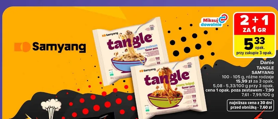 Danie Tangle creamy mushroom flavour pasta Samyang promocja w Carrefour Market