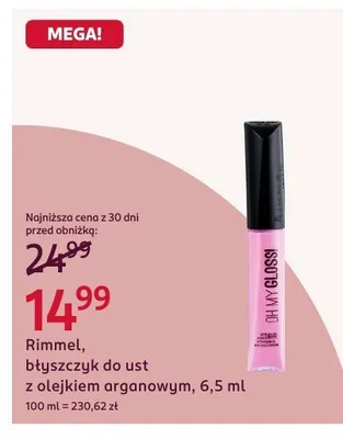 Błyszczyk do ust Rimmel, z olejkiem arganowym, 6,5 ml promocja w Rossmann