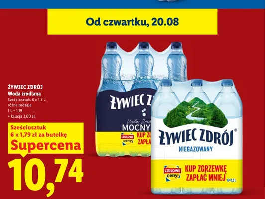 Woda źródlana niegazowana Żywiec Zdrój 6-pak 1,5 l promocja w Lidl
