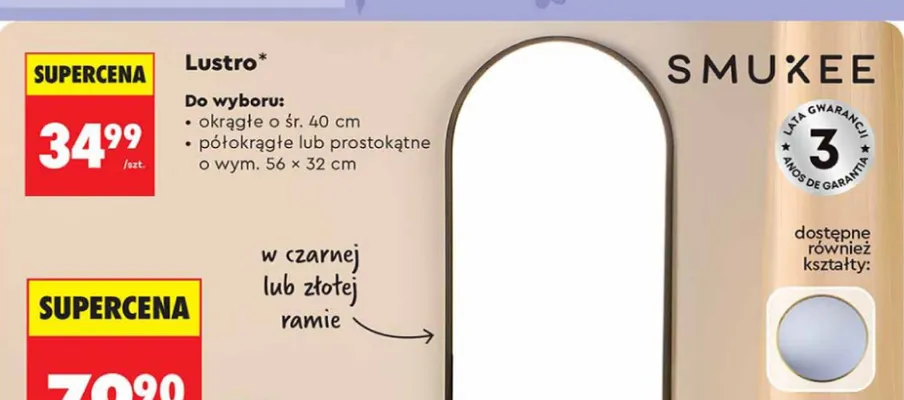 Lustro półokrągłe lub prostokątne promocja w Biedronka
